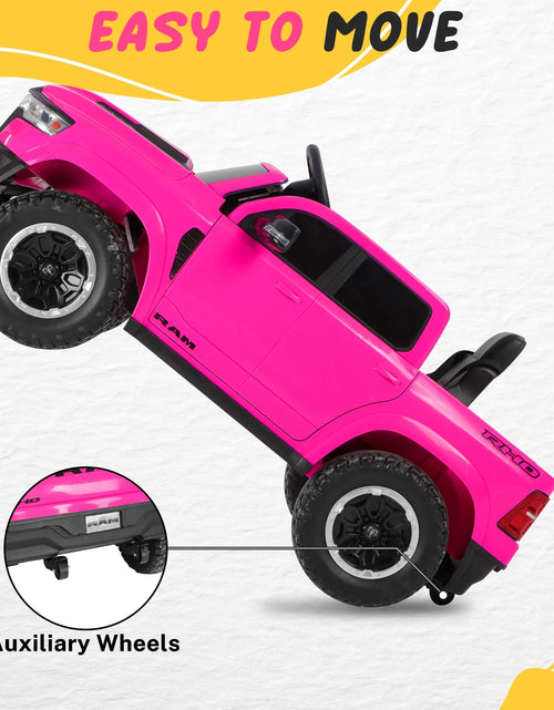 Load image into Gallery viewer, RAM 1500 Ride on Car Toy for Kids, 12V Powered Ride on Truck Toy with Remote Control, 4 Wheel Suspension, Safety Belt, Music, Bluetooth, LED Lights, Electric Cars for 3-5 Yrs Boy Girl, Pink
