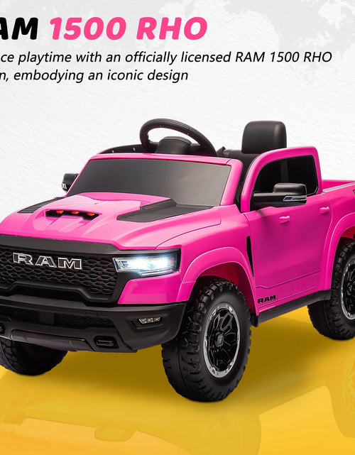 Load image into Gallery viewer, RAM 1500 Ride on Car Toy for Kids, 12V Powered Ride on Truck Toy with Remote Control, 4 Wheel Suspension, Safety Belt, Music, Bluetooth, LED Lights, Electric Cars for 3-5 Yrs Boy Girl, Pink
