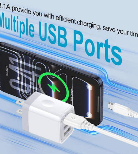 USB Wall Charger,  2Pack Wall Plug 3-Port USB Charging Station 3.1A Power Adapter Multi Port Quick Charger Block Cube for Iphone 15 14 13 12 11 Pro XS MAX 8 Plus,Ipad,Samsung Galaxy S23 S22 S21