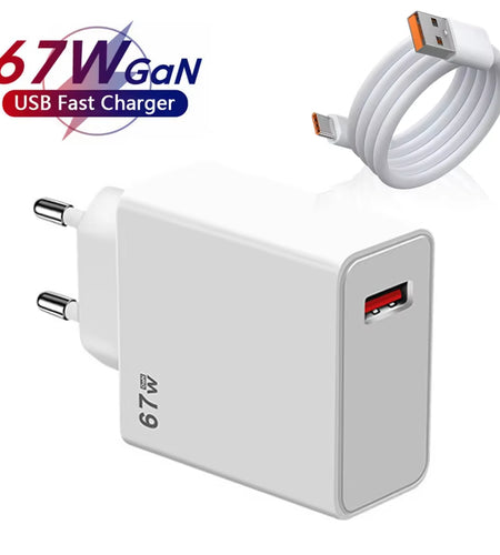 Gan USB Fast Charger Quick Charge 3.0 for Xiaomi 14 13 12 11 10 Ultra Redmi Note 12T 13 Pro Turbo 6A USB Type C Charging Cable