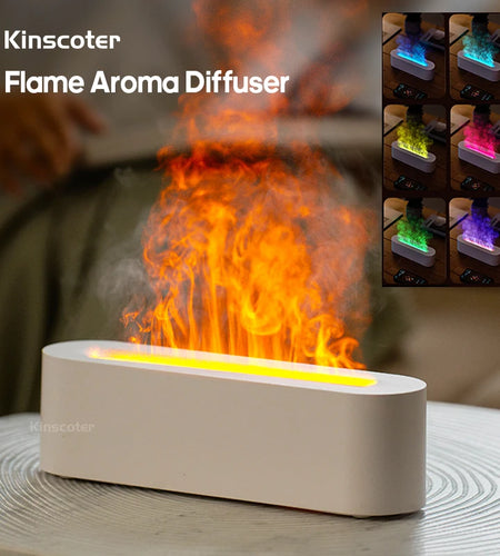 KINSCOTER Essential Oil Aroma Diffuser Flame Air Humidifier Ultrasonic Cool Mist Difusor with RGB Realistic Fire Night Light