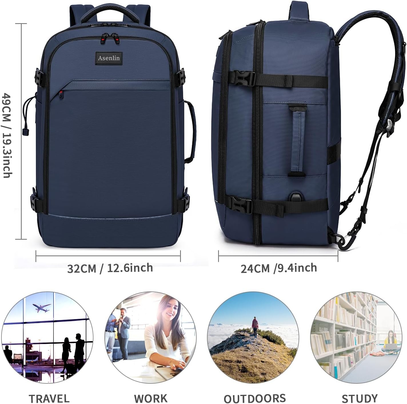 18 Inch Travel Laptop Backpack for Women Men，Business Travel Backpack Fit Flight Approved Water Resistant Computer Backpack Suitcase Backpack Black
