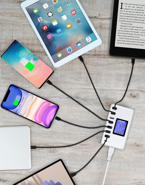 Load image into Gallery viewer, 60W 12A 8-Port USB Charging Station - Multi Port USB Hub Charger with LCD Display - Compatible with Iphone, Ipad, Samsung, Kindle, Tablet, Bluetooth Earbuds and More
